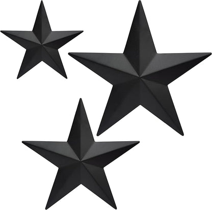VIVICOMFY 6" 9”12"（3pieces Black Barn Star Wall Decor,Metal Stars Rustic Vintage Western Country Farmhouse Home Indoor or Outdoor Wall Decoration,Texas Stars for House Art Décor