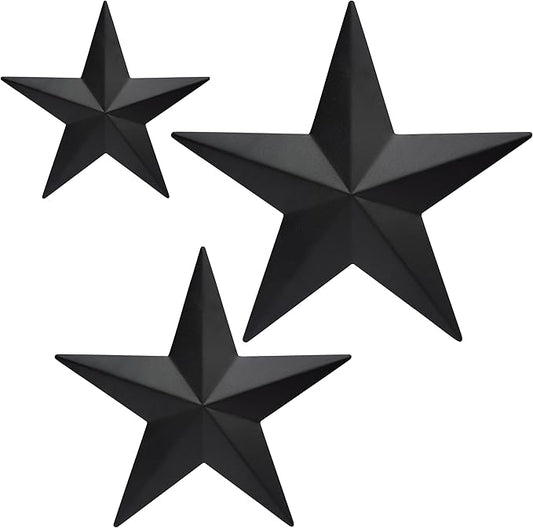 VIVICOMFY 6" 9”12"（3pieces Black Barn Star Wall Decor,Metal Stars Rustic Vintage Western Country Farmhouse Home Indoor or Outdoor Wall Decoration,Texas Stars for House Art Décor