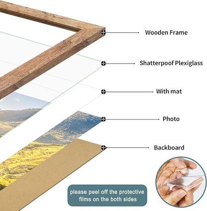 iRahmen 22x28 Poster Frame Set of 2 with Plexiglass, Wood Picture Frames for Wall Mounting Display Picture 18x24 with Mat or 22 x 28 Without Mat