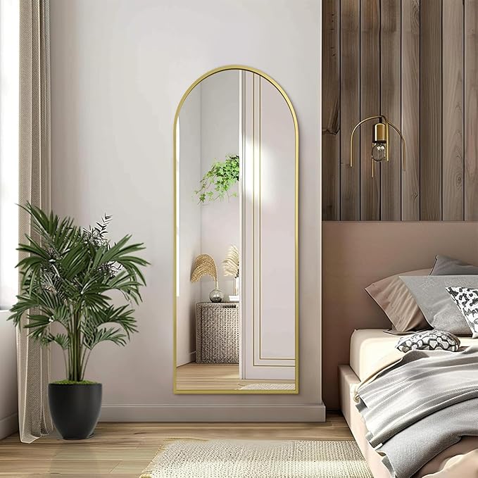 Arch Bathroom Wall Mirror, Silver Large Arched Full Length Mirror, Metal Aluminum Frame Modern Simple Home Decor, Leaning Against Wall Mirror for Bedroom Living Room 48"x16"