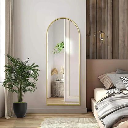 Arch Bathroom Wall Mirror, Silver Large Arched Full Length Mirror, Metal Aluminum Frame Modern Simple Home Decor, Leaning Against Wall Mirror for Bedroom Living Room 48"x16"