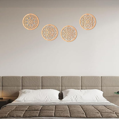 KOYILTD 4 Pieces Thicken Rustic Wall Decor,Flower Carved Wall Art,Wooden Hollow Carved Design(Round, 8.2in)