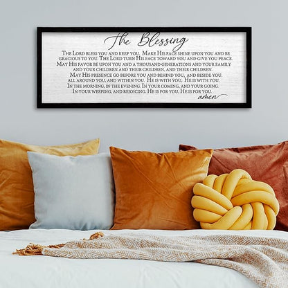 TQianJiang Christian Inspirational Quote Wall Art The Blessing May The Lord Bless You Sign Scripture Print 24"×10" Bible Verse Positive Sayings for Living Room Bedroom Wood Wall Hanging (Black)