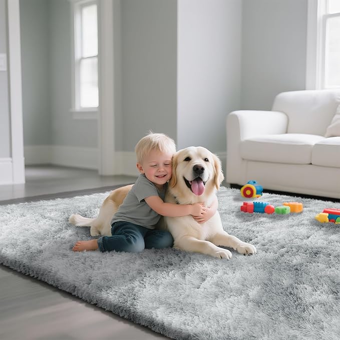 Fluffy Rug Shag Area Rug, Mottling Grey 3x5 Area Rugs for Bedroom, Small Bedside Rug, Soft Fluffy Shag Entryway Throw Rugs for Living Room Bedroom Kids Room Home Decor