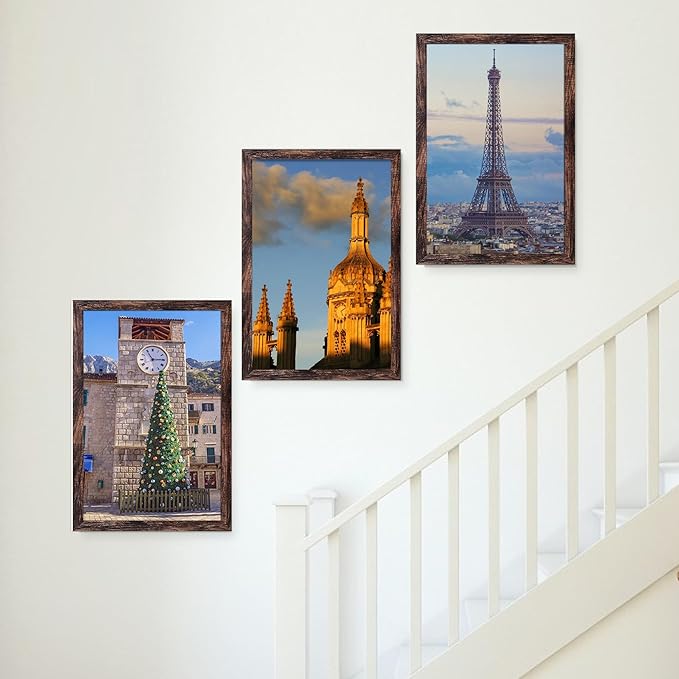 SESEAT 12x18 Frame Rustic Brown Set of 6, Gallery Poster Picture Frames for Wall Mounting