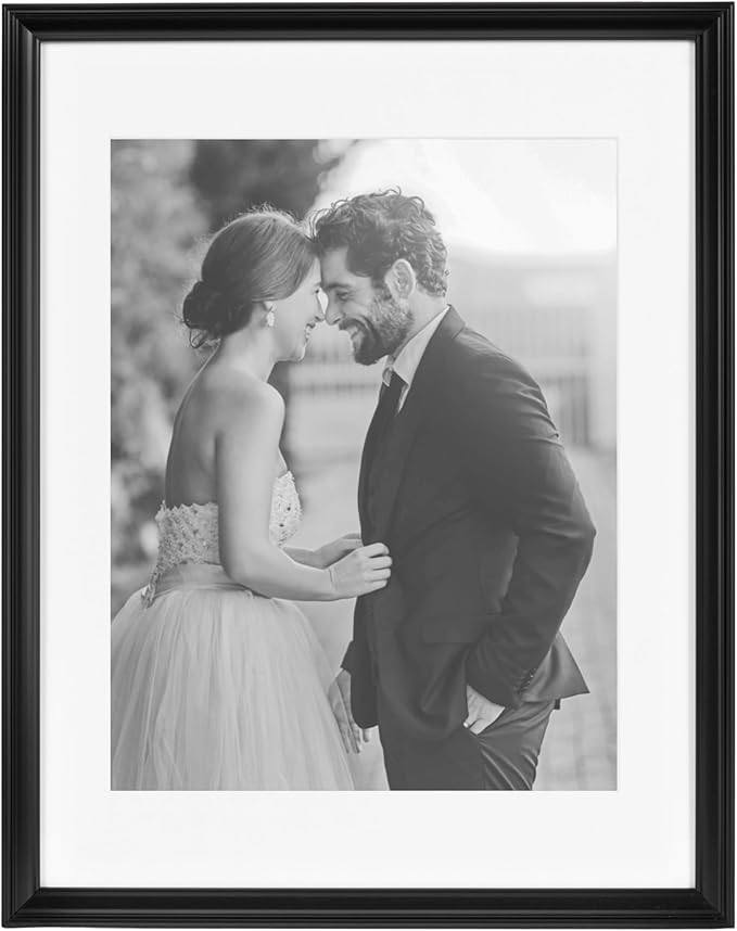 Kate and Laurel Adlynn Rectangle Picture Frame Set of 3; 14 x 18 matted to 11 x 14; Black; Modern Three-Piece Frame Set for Gallery Wall Frame Set in Living Room Wall Decor