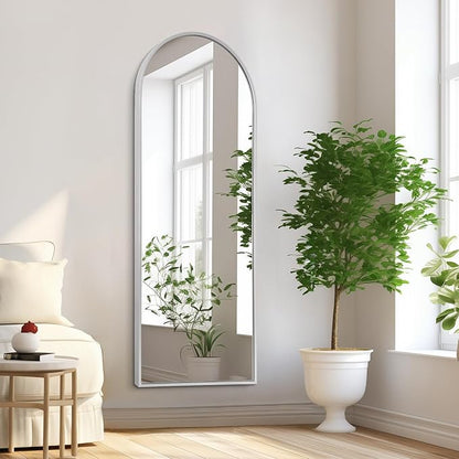 48x16 inches Arch Bathroom Full Length Mirror, Silver Large Arched Wall Mirror, Metal Aluminum Frame Modern Simple Home Decor, Leaning Against Wall Mirror for Living Room Bedroom Cloakroom