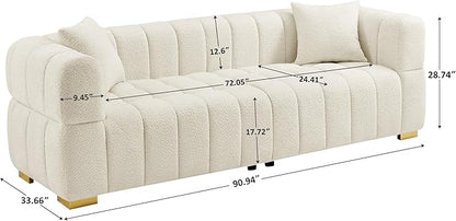 VANOMi Sofa and Chair Set, Modern Deep Seat Couch & Boucle Sofa Chairs, Oversized Upholstered Couch Sets for Living Room, Apartment, Office, Bedroom, White (3 Pieces)