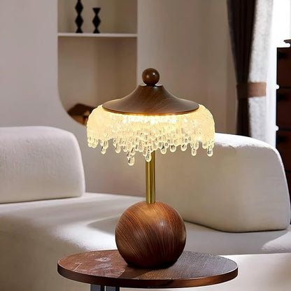 LIGHTLAND Water Drop Table Lamp, 7.9 * 13 Inch Crystal Acrylic Bedside Light for Study Room, Bedroom, Living Room