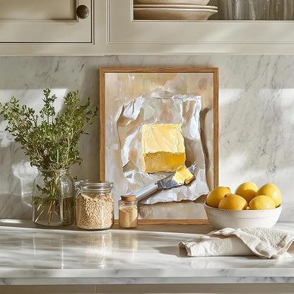 Framed Kitchen Wall Art, Vintage Butter Wall Decor Pictures, Rustic Farmhouse Food Paintings Canvas Prints for Dining Room Living Room Home Decoration 12x16 inch