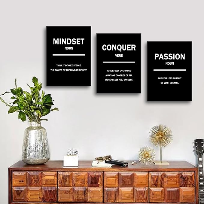 Inspirational Wall Art Motivational Entrepreneur Quotes 3 Pieces Picture Painting Mindset Conquer Passion Posters Print for Living Room Teens Room Gym Workplace Artwork Ready to Hang [36''W X 16''H]