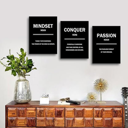Inspirational Wall Art Motivational Entrepreneur Quotes 3 Pieces Picture Painting Mindset Conquer Passion Posters Print for Living Room Teens Room Gym Workplace Artwork Ready to Hang [36''W X 16''H]