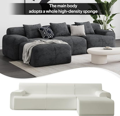 Modern L-Shaped Modular Sectional Sofa for Living Room，Oversized 3-Seater Couch with Deep Seat and Movable Ottoman – No Assembly,Comfortable Suede Fabric Boneless Sofa (Dark Gray)