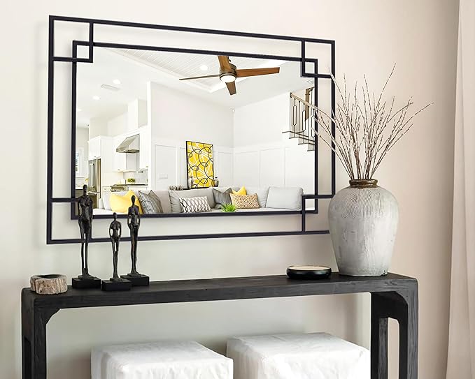 Chende Large Wall Mirror for Decor, 28'x40'' Black Bathroom Mirror with Metal Frame, Elegant Decorative Mirror for Entrance, Dining Room, Bedroom