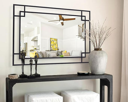 Chende Large Wall Mirror for Decor, 28'x40'' Black Bathroom Mirror with Metal Frame, Elegant Decorative Mirror for Entrance, Dining Room, Bedroom