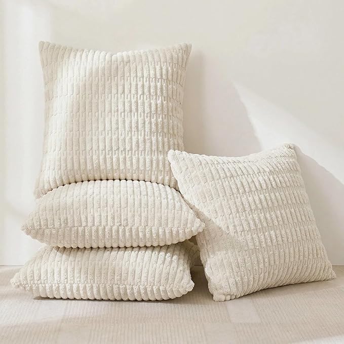 Fancy Homi 4 Packs Decorative Throw Pillow Covers for Living Room Couch Bed, Modern Farmhouse Boho Home Décor Accent Cushion Case, 22" x 22", Cream