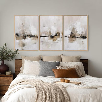 Abstract Neutral Textured Framed Canvas Wall Art Set, Minimalist Wall Decor Art Prints, Modern Gray Beige Wall Painting Artwork for Living Room,Bedroom,Dining Room,Office, 16"x24"x3