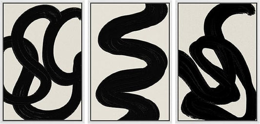 SIGNLEADER Framed Canvas Print Wall Art Set Duotone Minimal Dark Brush Stroke Landscape Abstract Shapes Illustrations Modern Art Boho Decorative for Living Room, Bedroom, Office - 16"x24"x3 WHITE