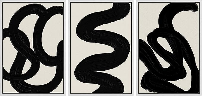 SIGNLEADER Framed Canvas Print Wall Art Set Duotone Minimal Dark Brush Stroke Landscape Abstract Shapes Illustrations Boho Decorative for Living Room, Bedroom, Office - 24"x36"x3 WHITE