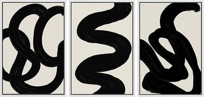 SIGNLEADER Framed Canvas Print Wall Art Set Duotone Minimal Dark Brush Stroke Landscape Abstract Shapes Illustrations Boho Decorative for Living Room, Bedroom, Office - 24"x36"x3 WHITE