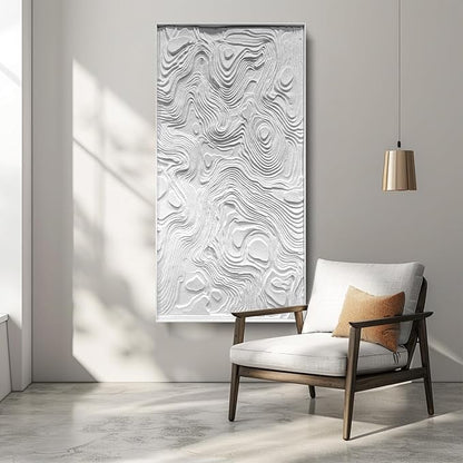 BrightA Large-scale white abstract wall artworks, wood wall decor for living room and office, horizontal wall art three-dimensional relief sandstone hand-painted decorations 23.6"x47.2"