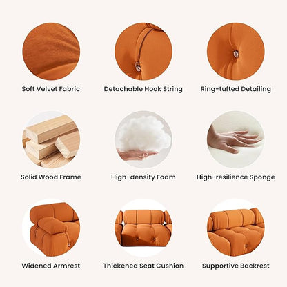 Modular Sectional Couches for Living Room, Modern Luxury Velvet Bubble Couch with Reversible Chaise Ottoman, Deep Seat Cloud Sectional Sofa (Ottoman, Orange)