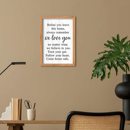 AuraPeak Before You Leave This Home Sign for We Love You Inspirational Quotes Laundry Room Living Room Wall Decor Family Entryway kitchen Wall Hanging Art (16"×10" Wood)