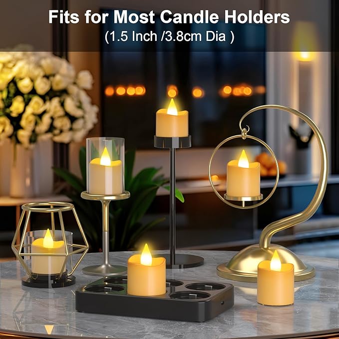 PChero Rechargeable Flameless Candles with Remote Timer & Charging Base, 6 Pack Votive Candles Battery Operated Tea Lights Flickering, LED Tealights for Home Wedding Halloween Fall Christmas Decor
