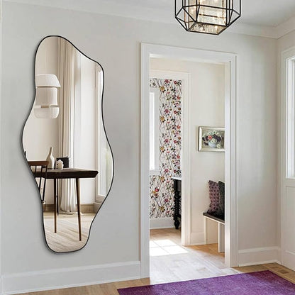 Irregular Mirror, 59"x25.5" Asymmetrical Full Length Mirrors, Large Abstract Frameless Mirror Decorative, Unique Shaped Mirrors for Living Room Bathroom Bedroom Hallway Entryway Fireplace