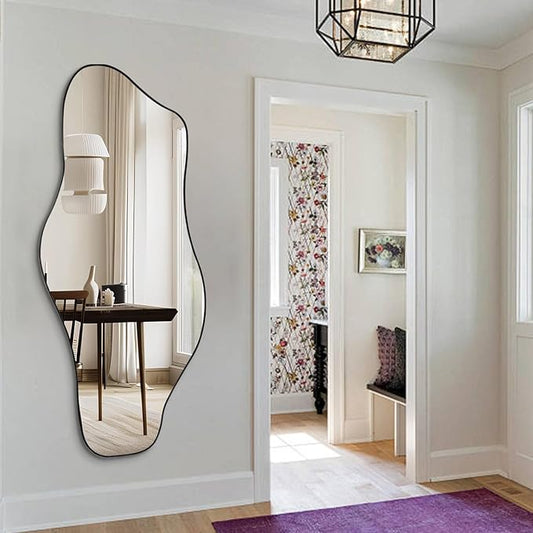 Irregular Mirror, 59"x25.5" Asymmetrical Full Length Mirrors, Large Abstract Frameless Mirror Decorative, Unique Shaped Mirrors for Living Room Bathroom Bedroom Hallway Entryway Fireplace