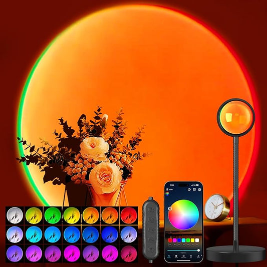 Neroupe Sunset Lamp Projector with APP & Button Control, 360 Degree Rotation Multiple Colors Changing LED Lamp Night Light, Sunset Light for Bedroom Decor/Party/Christmas Gifts/Tiktok Live/Room Decor