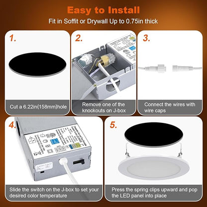 ZYC Recessed Lighting 4 Inch - 9W 800LM LED Recessed Ceiling Light with Night Light,2700K/3000K/4000K/5000K/6000K Selectable Ultra-Thin Lighting,Dimmable Canless Wafer Downlight,Pack of 6（Gold）.