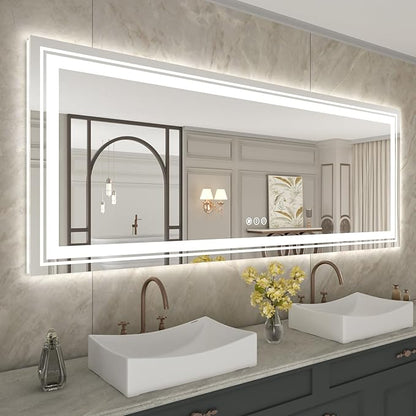 WTTY 96"x36" LED Bathroom Mirror with Lights, Large Dimmable LED Wall Mirrors, Backlit + Front Lit, Lighted Bathroom Vanity Mirror for Wall, Anti-Fog, Memory Function, Shatter-Proof, ETL Listed