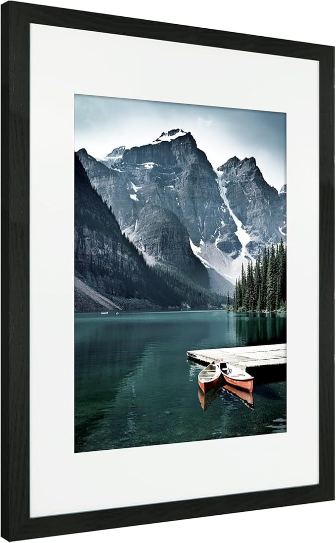 iRahmen 16x24 Picture Frame Set of 2 with Plexiglass, Black Wood Frame Display 12x18 Picture with Mat or 16 x 24 Without Mat, Poster Frame for Photo Wall Mounting Horizontal and Vertical