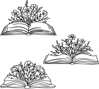 Zzbakress 3 Pcs Book Wall Decor Metal Flower Wall Art, Library Decor Hanging Sculpture, Reading Nook Silhouette Wall Hanging for Home Office Reading Room Teacher Gift (Elegant)
