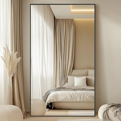 Oversized Standing Mirror Full Length, 76"X44" Extra Large Floor Mirror with Stand, Hanging or Wall Mounted, Black Full Body Mirror for Gym Bedroom Living Room Clothing Store, Tempered Glass