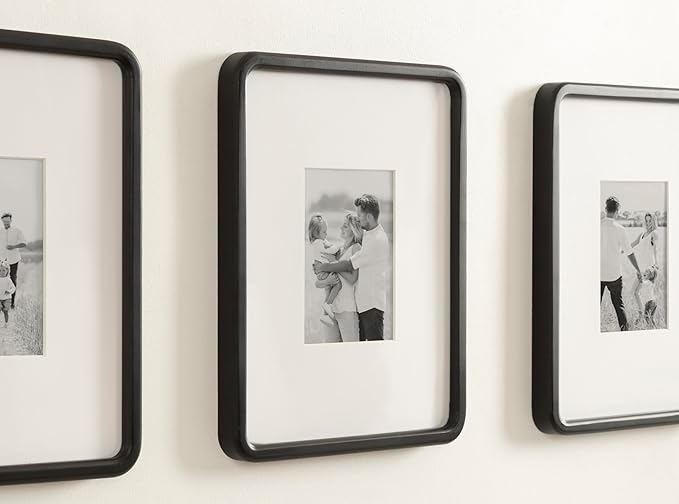 Kate and Laurel Inglewood Modern Wall Picture Frame Set of 3; 11x14 matted to 5x7; Black; Three-Piece Frame Set for Gallery Wall Accent Set in Living Room Decor