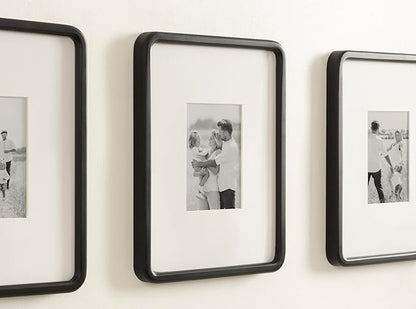 Kate and Laurel Inglewood Modern Wall Picture Frame Set of 3; 11x14 matted to 5x7; Black; Three-Piece Frame Set for Gallery Wall Accent Set in Living Room Decor