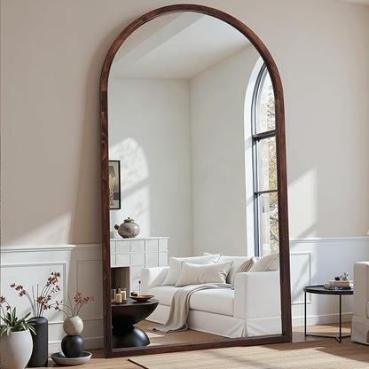 Suidia Full Length Mirror, Oversized Floor Mirror with Solid Wood Frame, Large Standing Mirror for Bedroom Living Room, Wood Antique Style, Dark Walnut, 82" L x 44" W