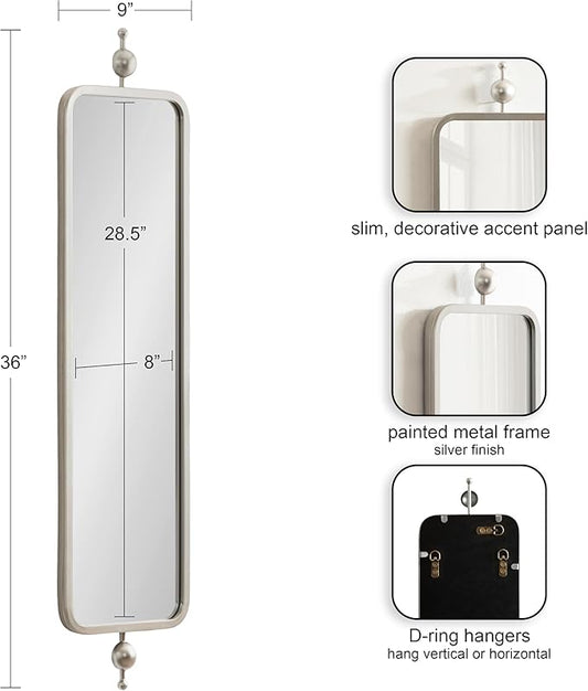 Kate and Laurel Kasota Traditional Slim Panel Wall Mirror, 9 x 36, Silver, Vintage Tall Mirror for Use as Versatile Entryway or Bedroom Wall Decor