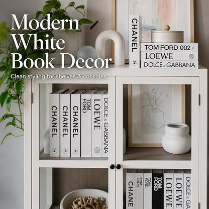 PROBENEX White Large | 4 PCS Faux Decorative Book Boxes | Not Real Books, Cardboard Foldable Display Props | Home Decor for Coffee Table, Bookshelf, Living Room, Office