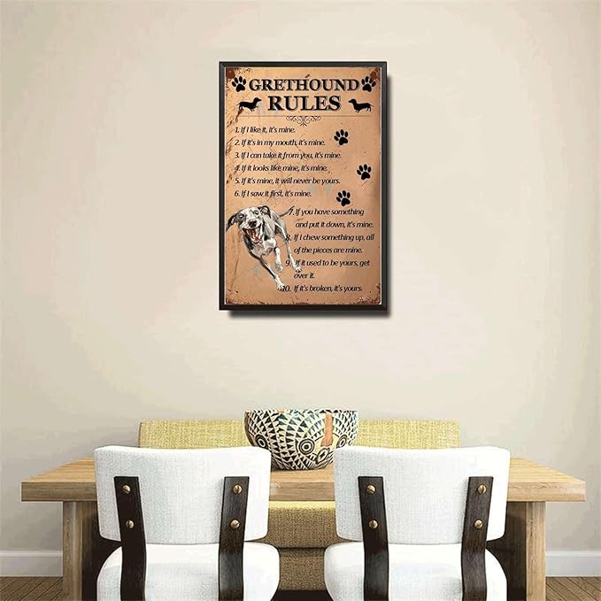 Metal Sign Tin Sign Vintage Wall Art Grethound Rules Kitty Decor for Club 6×8 Inches with Metal Frame