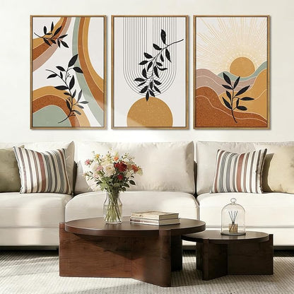 BINCUE Extra Large Boho Wall Art Abstract Wall Decor Mid Century Artwork for Living Room Bedroom Office 24x36 Inches 3 Pieces