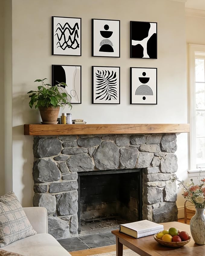 Drsoum Abstract Boho Wall Art Minimalist Geometric Framed Boho Room Decor Black Line Art Mid Century Modern Prints Bohemian Living Room Bedroom Ready to Hang 11x14inx6pcs (Black Framed)