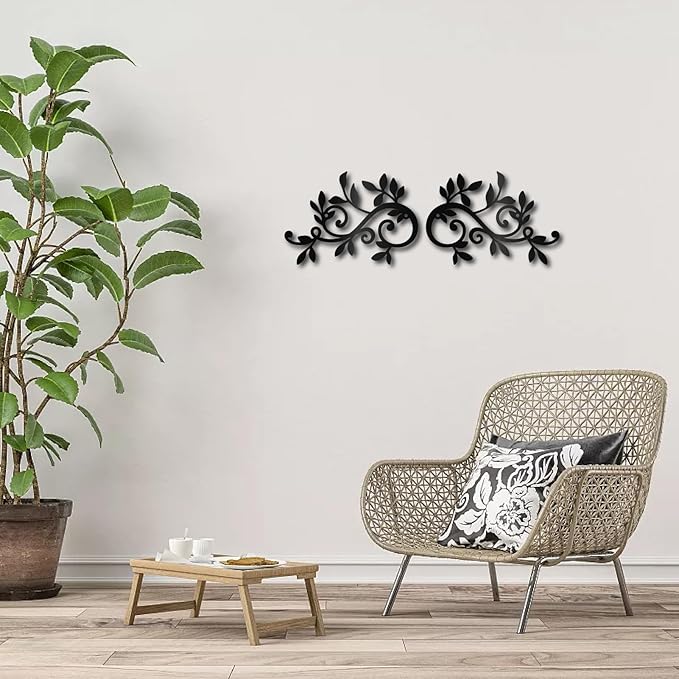 CREATCABIN Metal Tree Leaf Wall Decor Vine Olive Branch Leaf Wall Art Double Leaves Silhouette Sculpture Ornament Iron Hanging for Above The Bed Home Living Room Garden Decoration Black 8 x 5.5Inch