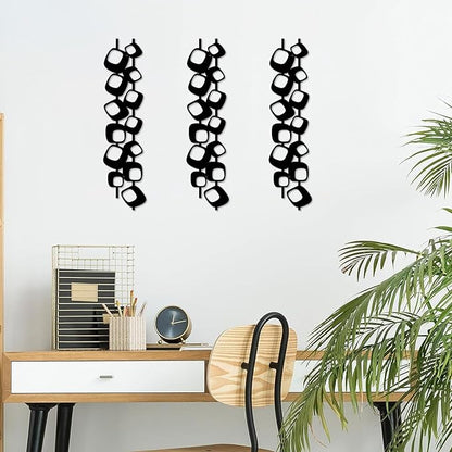 ruelen Mid Century Abstract Metal Wall Art Sculpture - Textured Geometric Decor, Set of 2, 2D Black Vertical and Elegant Design for Living Room, Bedroom, Office, Home (15.7x3.9in)