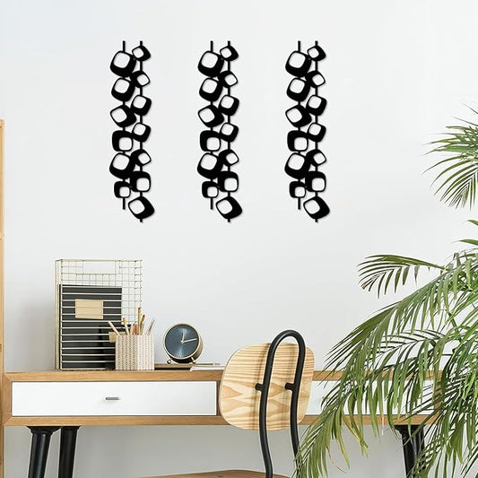 ruelen Mid Century Abstract Metal Wall Art Sculpture - Textured Geometric Decor, Set of 2, 2D Black Vertical and Elegant Design for Living Room, Bedroom, Office, Home (15.7x3.9in)