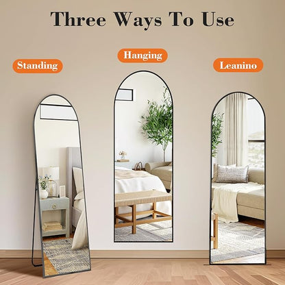 Sweetcrispy 56"x15" Arched Full Length Mirror, Full Body Mirror with Aluminum Alloy Thin Frame, Leaning or Standing, Suitable for Bedroom, Livingroom, Cloakroom, Black