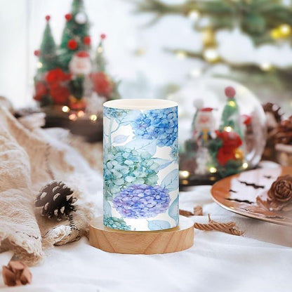 ALAZA Blue Purple Teal Green Hydrangea Flowers Flickering Flameless Candles Battery Operated with Remote Timer,Tea Light Candles LED Pillar Votive Candles Set of 2 for Outdoor Indoor Decorations