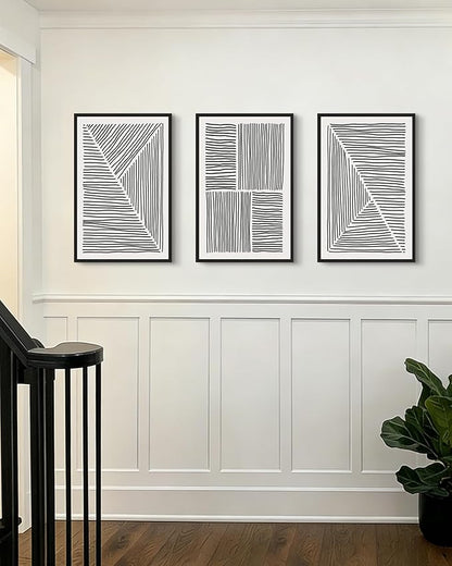 Drsoum Mid-Century Modern Framed Wall Art Large 16x24in Minimalist Abstract Boho Black Line Wall Decor Geometric Artwork Kitchen Dining Room Black Framed
